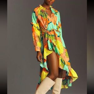 Anthropology, Farm Rio long sleeve floral asymmetrical midi dress. Price firm.